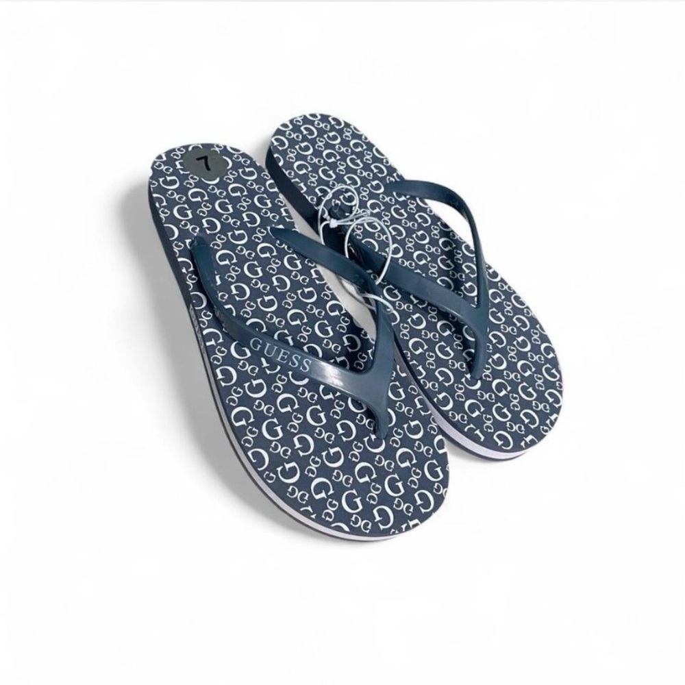 Guess white and light grey Monogram Flip Flops